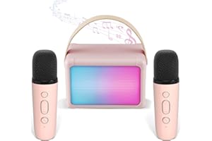 EXSIVEMY Macchina per Karaoke Portatile, Cassa Bluetooth con Microfono Senza Fili, Karaoke Portatile con 2 Microfoni, Cassa Bluetooth con Microfono Bambini e Adulti, Karaoke per Feste, Famiglia
