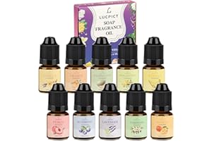 LUCPICT 10 x 6 ml Seifenduftöl, Duftöl zur Seifenherstellung, Flüssiges Seifen Duftöl Set, Duftöle Set in Lebensmittelqualität für DIY Badebomben, Schleim, Kunst, Kerzen, Kosmetika