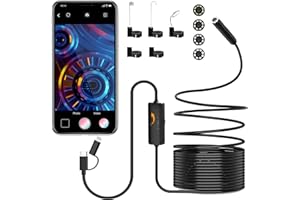 TENGWUDZ 1920HD Endoskop mit Licht, 5Meter Semi-Rigid Kabel Inspektionskamera mit 8 LED Leuchten für Android und iOS Smartphone, Snake Inspektion Endoskop, Typ-C Endoskop, IP67 wasserdichte Endoskop-Kamera