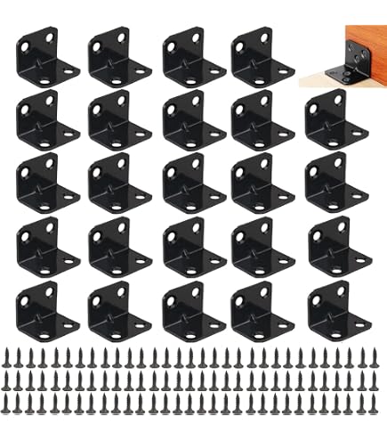 24 Conectores Angulares De Metal Negro 38x38 Mm - Incluye 80 Tornillos, ángulo 90 Grados, Para Muebles, Camas, Mesas