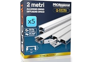Eurocali 5x Profili da 2 metri (10mt) in Alluminio grigio per Strisce LED Schermatura Opaca ingombro max striscia led 12.4mm - 17.4 x 7