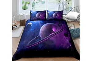 Timiany Kinder Bettwäsche Set Sonnensystem Planet Jungen-Teenager-Bettbezüge Mit Reißverschluss 135x200cm+80x80cm Planeten & Sterne Mikrofaser Bettbezug (Universum-C,135x200+80x80)