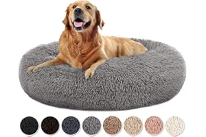 Yurun Haustierbett Donut, Haustierbett für Katzen und Hunde Rundes Plüsch Hundebett Katzenbett in Doughnut-Form waschbar, Selbstwärmend und Gemütlich für mittelgroße Hunde - Grau 100x100x20cm