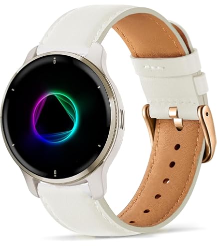 KeeFos 20mm Cinturino Compatibile con Garmin Forerunner 570 42mm/165/245/645/Approach S50/S44/S42/Vivoactive 6/Vivoactive 5/Venu Sq 2/Venu 2 Plus, Cinturini in Pelle per Donna Uomo - Beige