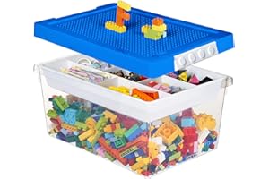Greentainer Storage Bins with Lids for Lego Cube Kids Toy Box Stackable Plastic Boxes Organiser with Removable Tray Craft Containers for Building Blocks Bricks Puzzle Board Organizer Accessories
