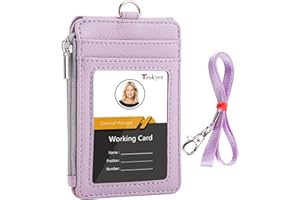 Teskyer Porta Badge da Collo, Porta Carte con Tasca con Cerniera, 1 Finestra Identificativa, può Contenere Fino a 4 Carte, Pelle PU, con Cordino in Nylon, Lichee Chiaro Viola