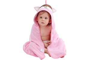 HAHASHOW Ragazzo Ragazza Bambù Asciugamano Da Bagno Con Cappuccio, Asciugamano Con Simpatico Design Animale, Asciugamani Grandi e Assorbenti Per Bambini Per Neonato,Volpe Rosa Infant 75 * 75 cm.
