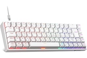 KOORUI 60% Mechanical Gaming Keyboard, Mixed Colors LED Backlit Ultra-Compact 69 Keys, Mini Wired Keyboard with Red Switch for Windows Laptop PC/Mac OS/Xbox-WHITE(Red Switch)