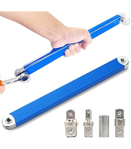 Kikumi Gekröpfter Verlängerungsschlüssel - 39cm Mit 3 Adaptern Für Enge Räume