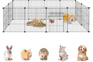 YRHome Enclos pour animaux de compagnie avec grille pour lapins, cochons d'Inde et hamsters - 12 panneaux avec portes - Noir - 142x72x36cm