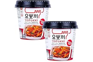 XIHAHA Korean Topokki Instant Rice Cake Yopokki Sweet & Mild Spicy Tteokbokki Cup (140g x 2)