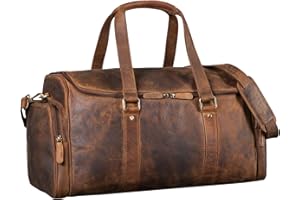 STILORD 'Myles' Vintage Travel Bag Men's Leather Weekender to wear Overnight Duffle Bag Large Luggage XL genuine cowhide, Kolor:¶redni br±z
