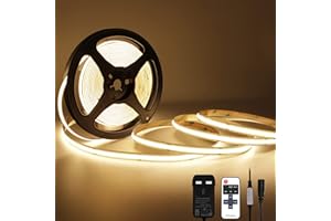 TTWAY COB LED Strip Lights 2700K, Dimmable LED Strip Kit, Super Bright 24V LED Tape Lights CRI90+ with RF Remote and UKCA Power Supply for DIY Home Decoration, 5M, 2400LEDs, Warm White.