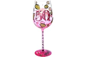 NymphFable Copa de Vino Pintada a Mano Feliz Beso 50 Años Copa de Vino Tinto Regalos 50 Cumpleaños Mujer