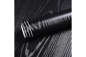 Livelynine Black Sticky Black Plastic Black Wood Affect Wallpaper Self Adhesive Kitchen Counter Vinyl Wrap for Furniture Worktops Kitchen Cupboard Stickers Bathroom Waterproof Contact Paper 40CMx2M