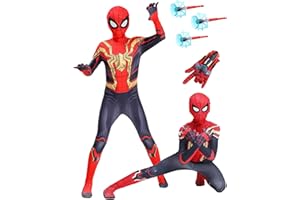 ATOWORLD Deguisement Spider Enfant 3-12 ans Costume Spider Combinaison Déguisement Spider Garcon avec Gant de Lanceur Spider Masques 3D Anime Enfant Spider Jumpsuit Cosplay Carnaval Costume Halloween Enfant