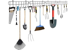 zerotop Garden Tool Rack, 4 Pack 15.9inch Double Hook Garage Tool Organizer 32 Hooks Wall Mount Garden Tool Holder Yard Tool Hangers Organizer Heavy-Duty Hook Wall Storage Rack Holds Shovels Ropes