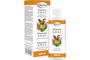 Quiko Vitamine A-D-E-C -100 ml Pour l'apport de vitamines aux oiseaux d'ornement, pigeons voyageurs et poules - Pour l'apport de vitamines après les cures de coccidies - Idéal en situation de stress