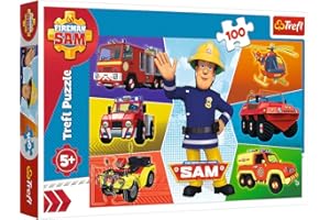 Trefl- Fahrzeuge Des Feuerwehrmanns, Fireman Sam de 100 Piezas, para niños a Partir de 5 años Puzzle, Color vehículos Bombero