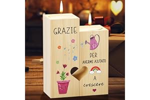 PRSTENLY Regalo Maestra, Portacandele in Legno Regalo Grazie Maestra Fine Anno, Idea Regali Per Maestra Insegnante Professori Compleanno Natale Laurea