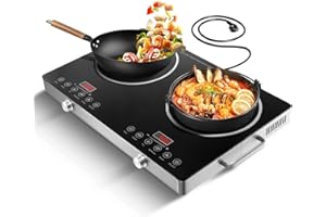 HONDONY Ceramic Hob 7800 W Infrared Double Hob Portable Hob Touch/Button Controls Infrared Heat, Preset Power, Glass Ceramic Hob, Hobs Set of 2