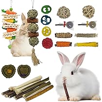 Giocattoli Da Masticare Appesi Per Conigli - Set Naturale Con Erba, Carota, Legno Per Piccoli Animali - Foto 7