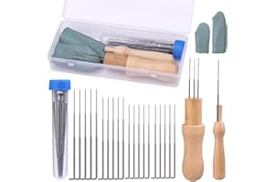 Benlay 24-teiliges Nadelfilzset mit 2 Arten Filznadeln mit Holzgriff, Nadelfilznadeln mit Fingerlingen, Filznadeln für Erwachsene und Anfänger, DIY-Wollfilzen