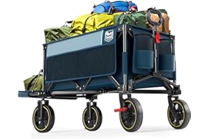 TIMBER RIDGE Carrello a Mano XXXL Pieghevole 300L con Freno, Portellone Posteriore, Carrello a Mano con Tasca Laterale, Portabicchieri, Maniglia Regolabile, Trasporto da Giardino per Tutti i Terreni