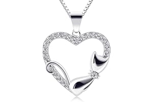 B.Catcher Corazón Collar Mujer Plata de Ley 925 Gato Colgante Navidad con Regalo Originales Cadena 45cm Longitud