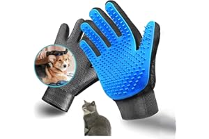 FIBOUND Pet Grooming Glove, Massage Glove, Bath Glove, Gentle Deshedding Brush Glove, Efficient Pet Hair Remover Mitt, Perfect for Dog & Cat with Long & Short Fur, 1 Pair Left & Right Hand-Blue
