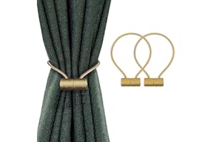 SUOXU 2 Pieces Magnetic Curtain Tiebacks, Curtain Clip Cord Buckle, Curtain Weaving Clip, Used for Home Office Cafe Decorative Buckle, No Need to Perforate Magnetic Snap Curtain Strap (Gold)