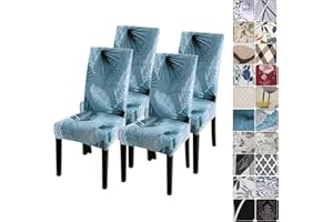 papasgix Coprisedie con Schienale 4 Pezzi,Fodere per Sedia per Sala da Pranzo Elasticizzato,Lavabile Estraibile,Moderna Copertura della Sedia per Soggiorno,Cucina,Hotel,Ristorante(/Foglie,4 Pezzi)