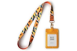SENLLY Carte Porta Badge Identificativo Pelle PU con Cordino da Collo, 2 Tasche per Carte e 1 Finestra Trasparente ID, Badge Card Holder per Donne e Uomini