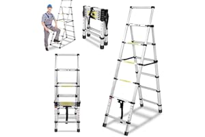 LZQ Drabina teleskopowa 1,7 m + 2 m, aluminiowa drabina składana, rama A, 6 + 7 stopni, drabina wielofunkcyjna, wysuwana, antypoślizgowa do wspinaczki, obciążenie 150 kg