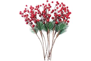 ‎SUPVOX 10 Stück künstliche Weihnachtsblumen rote Beerenstiele künstliche Kiefernstiele für Christbaumschmuck und Wohnkultur