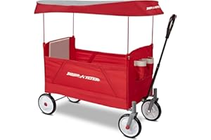 Radio Flyer EZ Folding Wagon with Canopy, Folding Trolley for kids, garden and cargo cart, Ages 1.5+