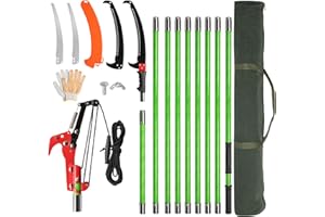 Outopee 30FT Pole Pruning Saw, Manual Pole Saw Long Handle Pruner Set, Telescopic Tree Trimmers Garden Tools with Sharp Blade, Scissors, Carry Bag for Pruning Palms and Shrubs High Branches, Green
