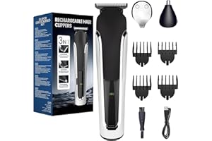 Vexloria Tondeuse à cheveux, kit Tout en un pour homme, tondeuse nez et oreilles, ensemble de tondeuse corps avec 4 peignes, lames en acier inoxydable, rechargeable, 100% étanche