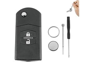 GLOUVDEYZ 2 Tasten Autoschlüssel Gehäuse Für Mazda 2 3 5 6 RX-8 MX-5 mit Batterie CR1620 und Pin Entfernung Werkzeug Schraubendreher Schlüsselring