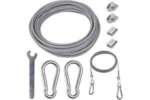 aufodara 5 Metros Cuerda Alambre Cable de Colgar 3mm con revestimiento de PVC, Mosquetón de Acero Inoxidable M6 y mini llave inglesa, para Cuerdas de Tendedero Lanyard (5M)