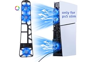 Mcbazel Ventilador de Refrigeración para PS5 Slim, Luz RGB y 3 Enfriadores, Disipación de Calor Rápida, Control de Temperatura/Enfriamiento Constante Compatible con Playstation 5 (No para PS5/Pro)