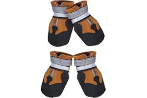 REESTBOO Dog Shoes, Paw Protection, Pack of 4 Non-Slip Dog Shoes, Dog Boots, Paw Protection with Reflective Strap and Velcro Fastening, Paw Protection Shoes for Large Dogs, Winter, Brown (XXL)