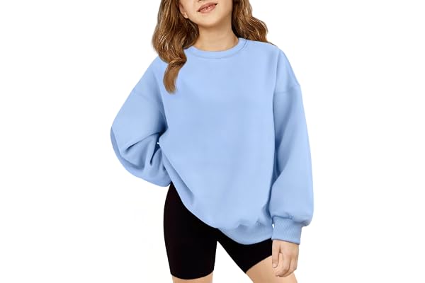 Arshiner Flickor varm fleece sweatshirt överdimensionerad tröja för 5-14 år | Rund hals, lös passform, långärmad, enfärgad, varm, bekväm, ledig, vintertröja för skolan