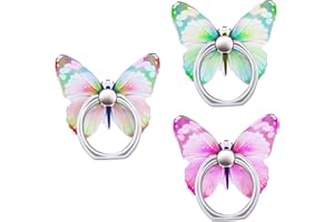 Cobee Lot de 3 Anneaux de Support pour téléphone Portable avec Motif Papillon Mignon en métal Peint Rotation à 360°Anneau de Support pour téléphone Portable avec Boucle de Bouton (Rose,Jaune,Vert)