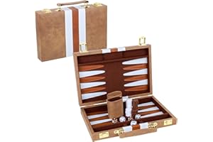 TOPTAN Backgammon Set 2 Players Classic Backgammon Sets for Adults Board Game with Premium PU Leather Case Portable and Travel Backgammon Set (Retro Brown, 11inch)