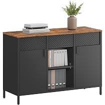 Meuble Rangement SONGMICS 40x80x76cm - Buffet Métal 2 Portes Fermeture Magnétique - Marron/Noir