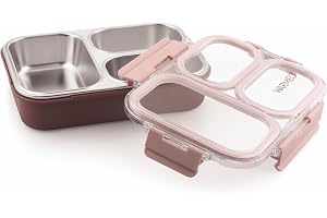 WARMEO BENTO Microwave-Safe Stainless Steel Lunchbox with 3 compartments,bpa Free,Perfect for Office, School, Travelling, 750