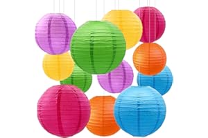ZIKSUN Paper Lanterns Decorations,12Pcs Different Sized 6" 8" 10"Hanging Colorful Round Paper Lanterns for Birthday,Wedding,Party,Home Ceiling Decoration (Colorful）