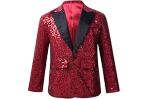 TiaoBug Enfant Garçon Paillettes Vestes de Costume d'honneur Mariage Cérémonie Soirée Gentleman Smoking Blazer Brillant Chemise Anniversaire Fête Performance Carnaval