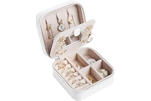 Guyode Boîte à bijoux en cuir - 10 x 10 x 5 cm - Portable - Boîte à bijoux de voyage - Pour ranger boucles d'oreilles, bagues, colliers et bracelets (blanc)
